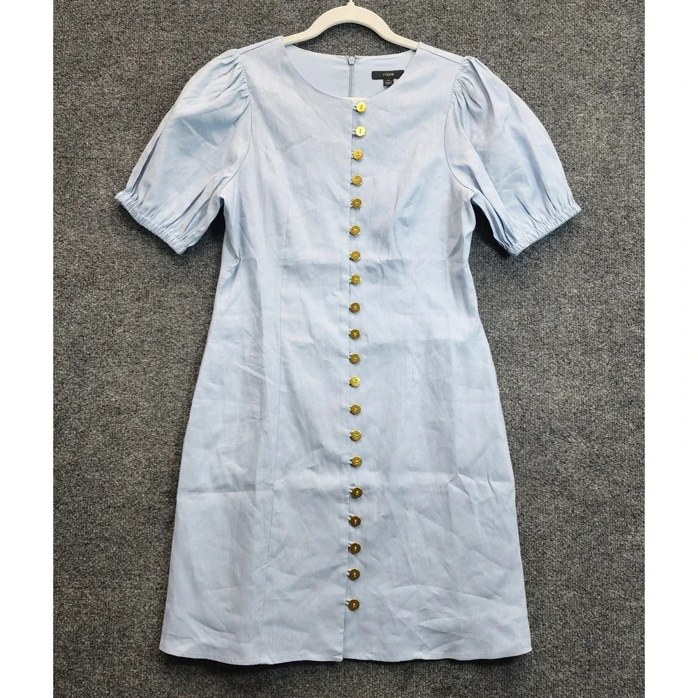 NWT J.Crew Women Linen Blend Puff Sleeve Button Front Cottagecore Mini Dress 4